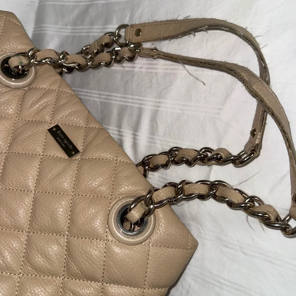 Kate‎ Spade New York Beige Quilted Leather Chain Strap Shoulder Tote Bag Large